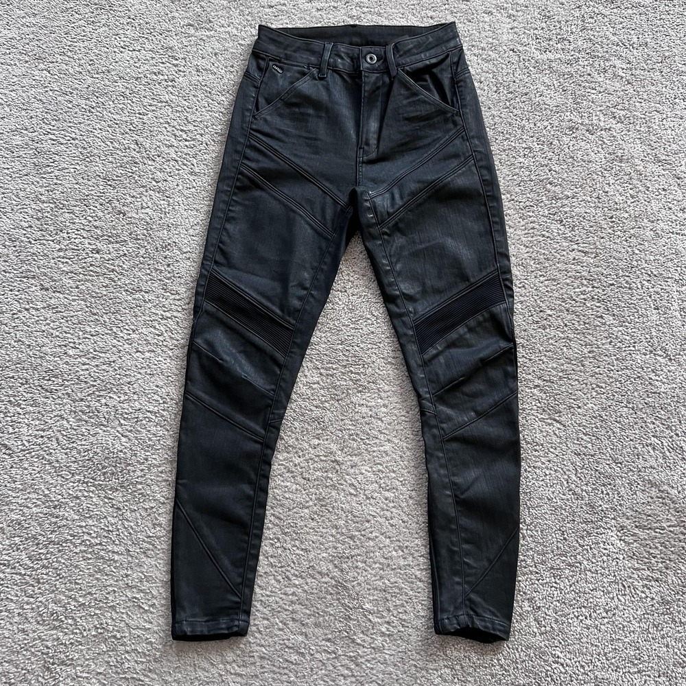 G-Star RAW MOTAC-X D-3D High Skinny Ankle Jeans Womens 25 Black Coated Moto